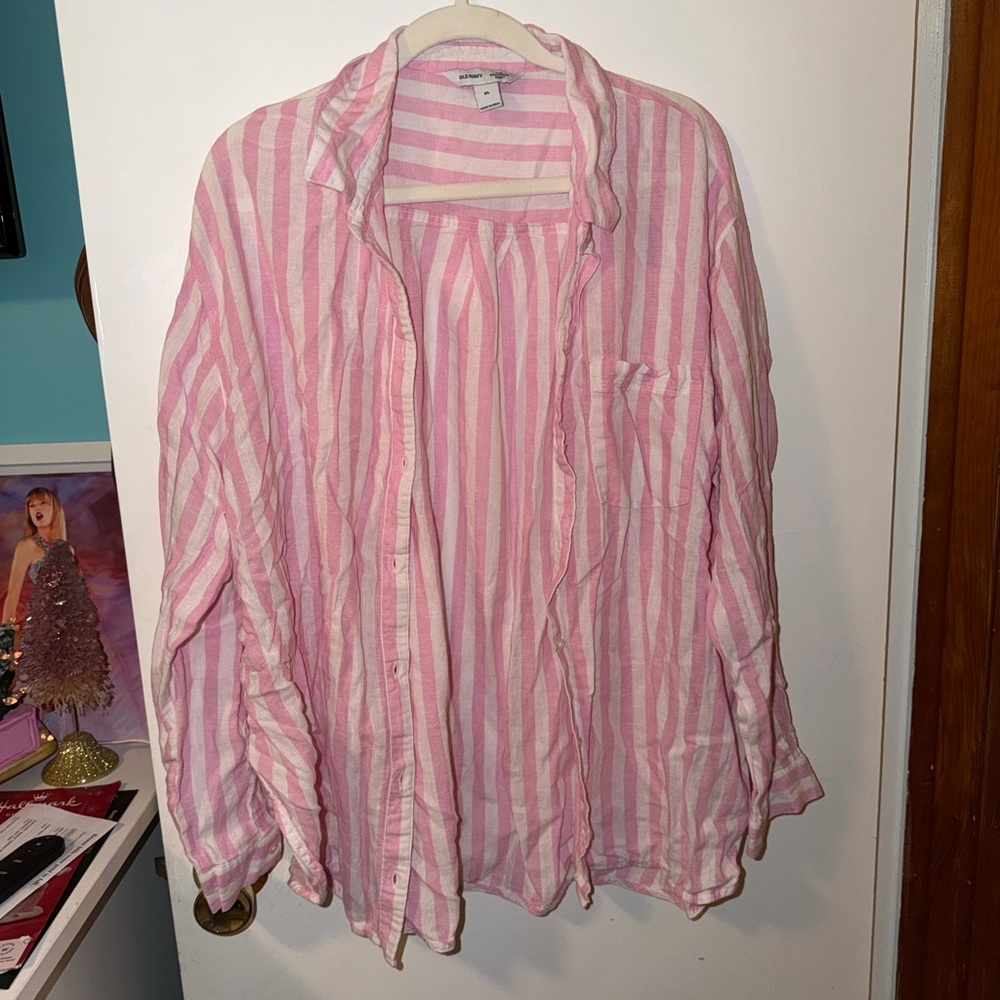 Old Navy Pink and White Striped Shirt